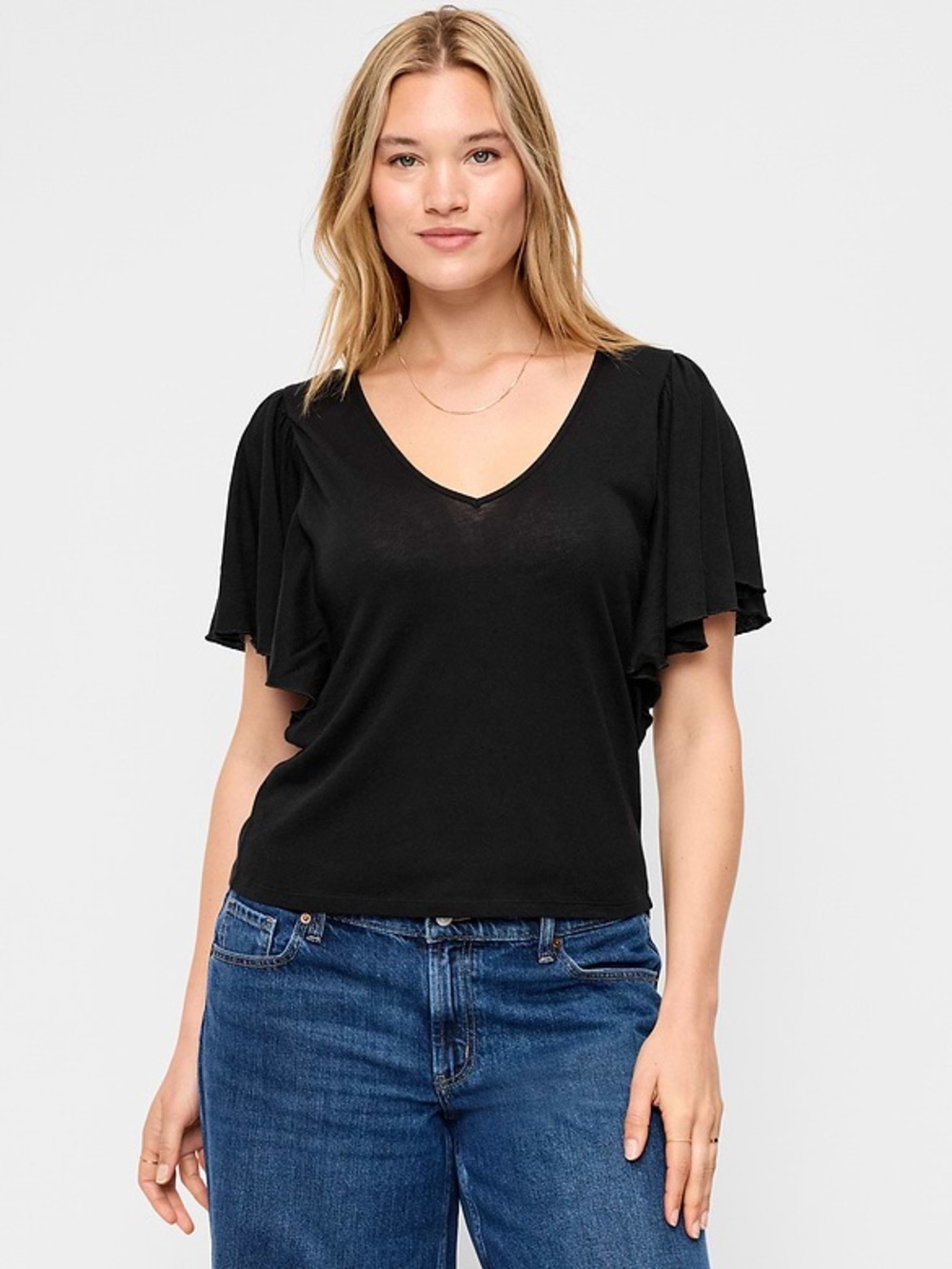Liverpool Los Angeles Black Flutter Sleeve V-Neck Top Size XL